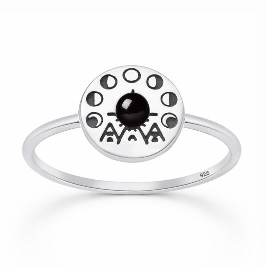 Silver Stone Ring - Tribal Moon Phase