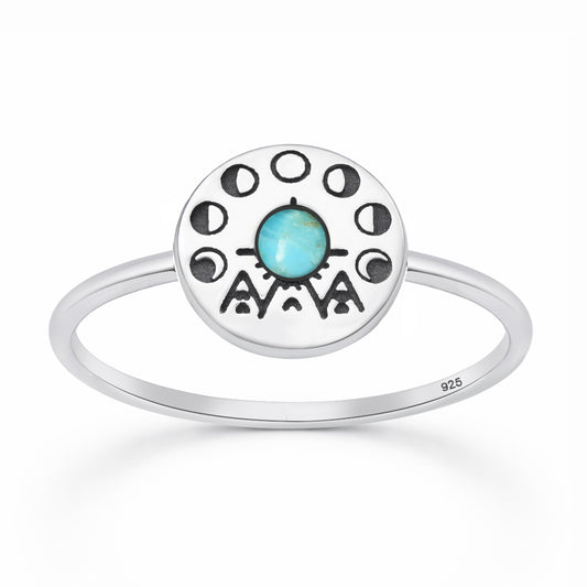 Silver Stone Ring - Tribal Moon Phase