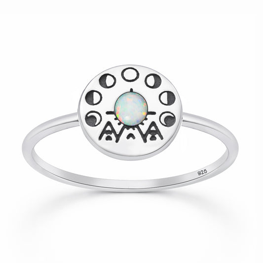Silver Lab Opal Ring - Tribal Moon Phase