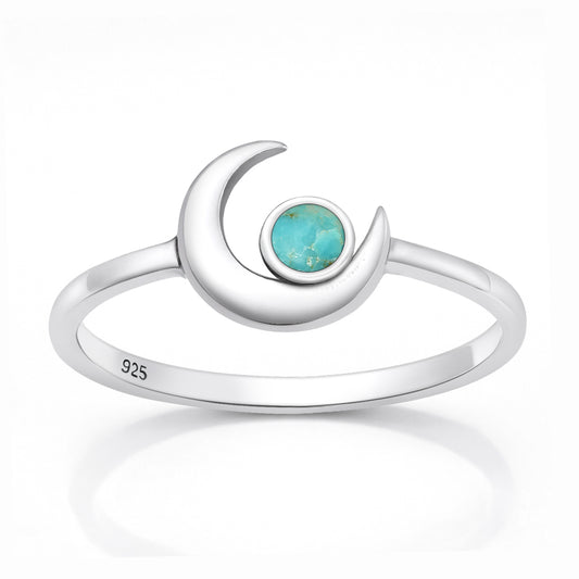 Silver Stone Ring - Crescent Moon