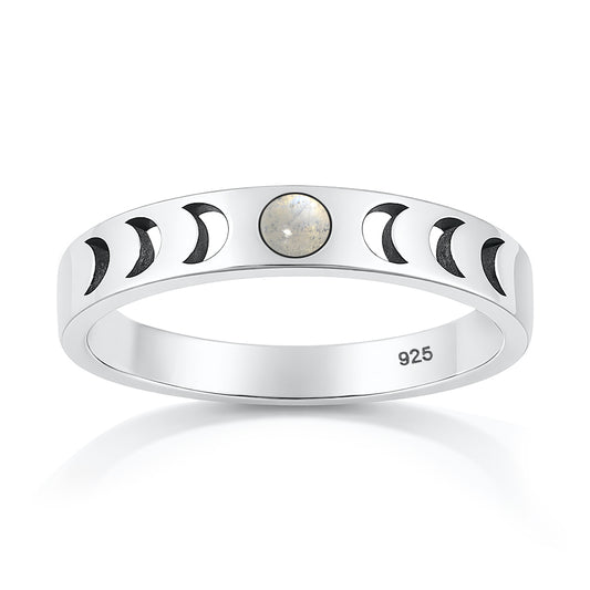 Silver Stone Ring -  Moon Phases