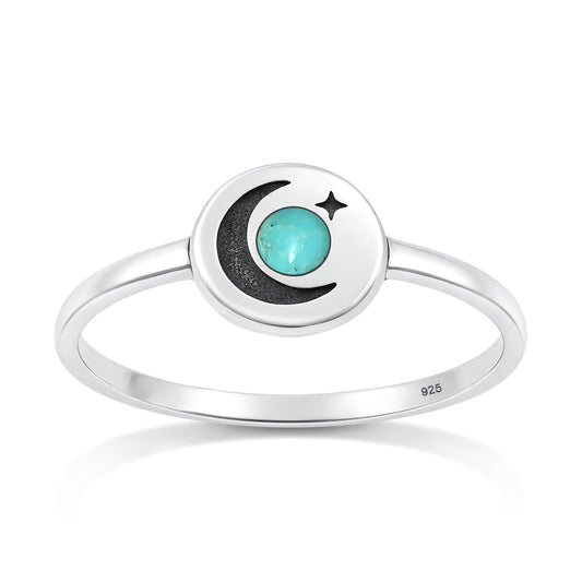 Silver Stone Ring - Moon & Star