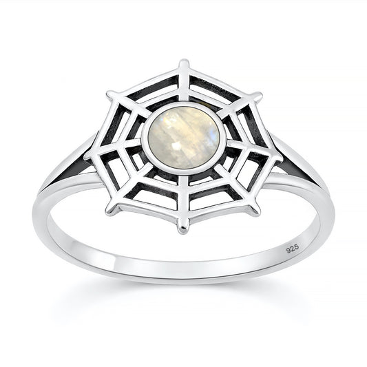 Silver Stone Ring - Spiderweb