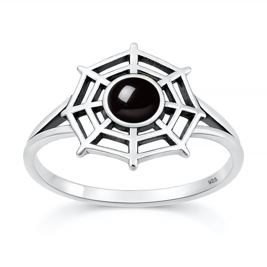 Silver Stone Ring - Spiderweb