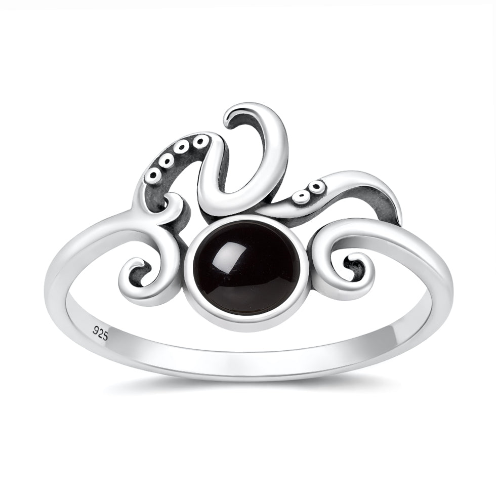 Silver Stone Ring - Octopus Tentacles