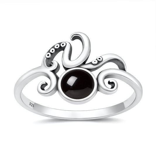 Silver Stone Ring - Tentacles