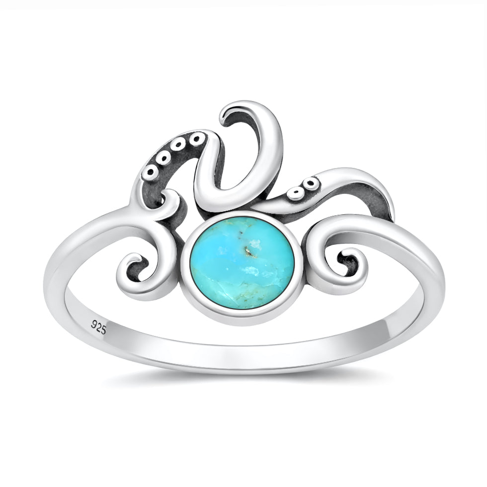 Silver Stone Ring - Octopus Tentacles