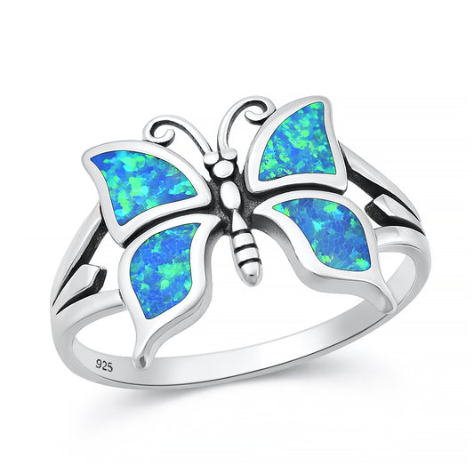 Silver Lab Opal Ring - Butterfly
