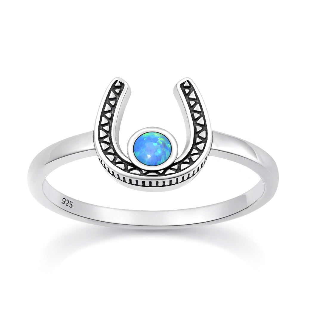 Silver Lab Opal Ring - Horseshoe