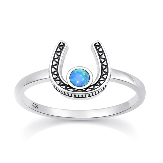 Silver Lab Opal Ring - Horseshoe