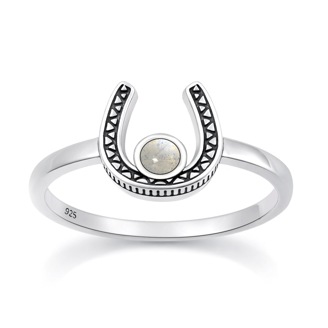 Silver Stone Ring - Horseshoe
