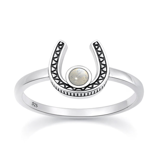 Silver Stone Ring - Horseshoe