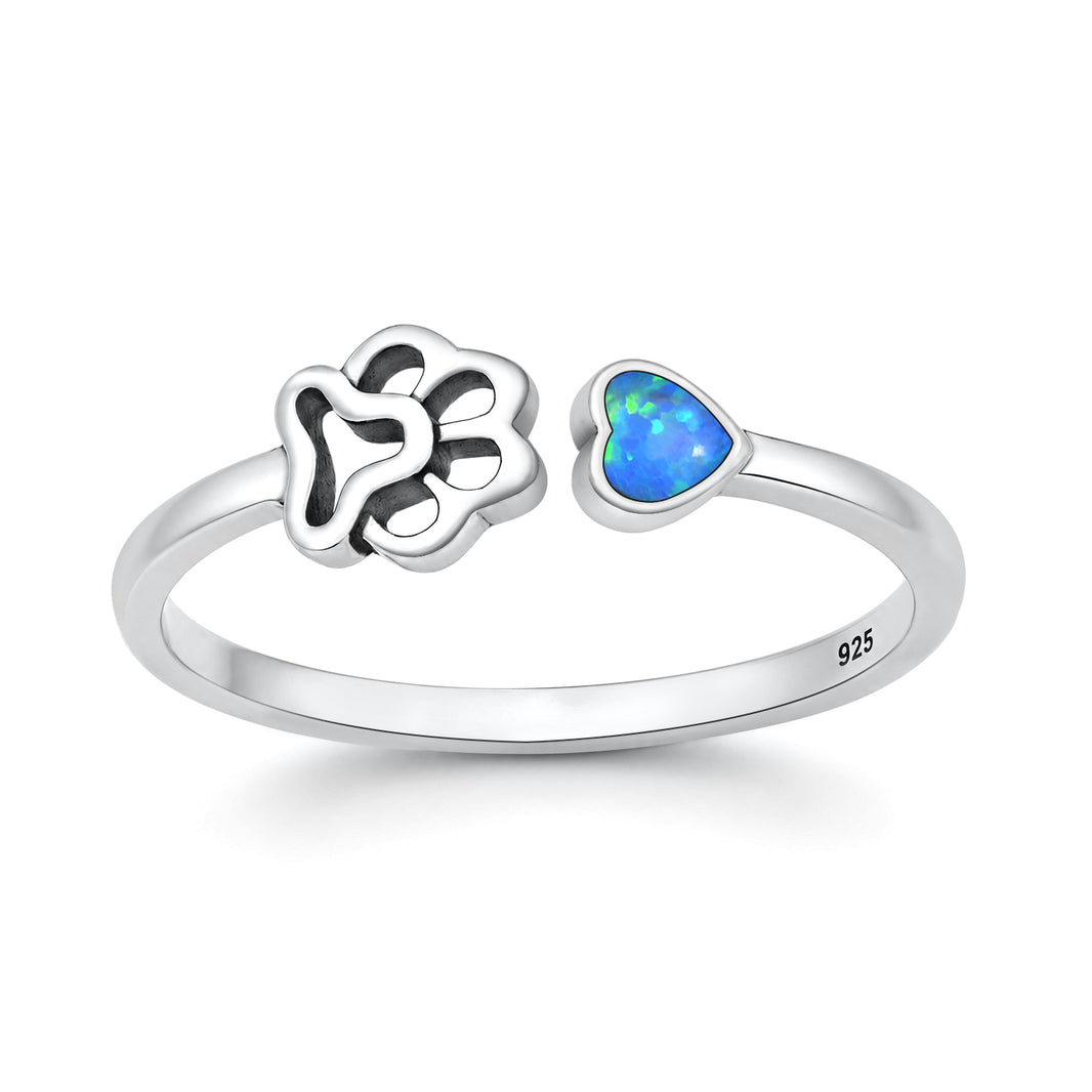 Silver Lab Opal Ring - Paw Print