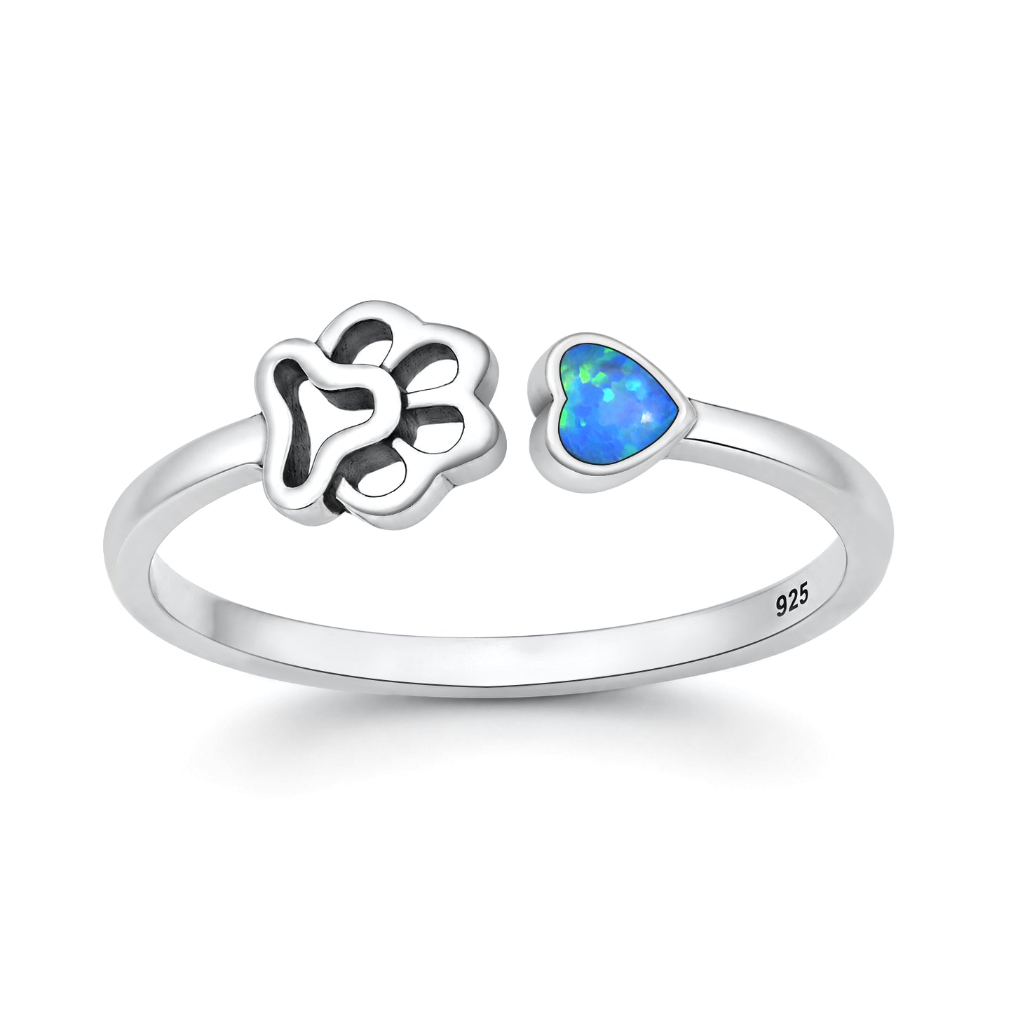 Silver Lab Opal Ring - Paw Print