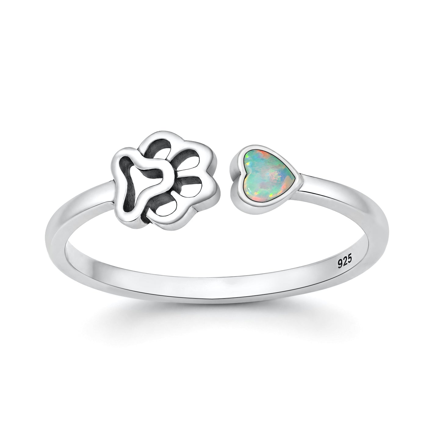 Silver Lab Opal Ring - Paw Print