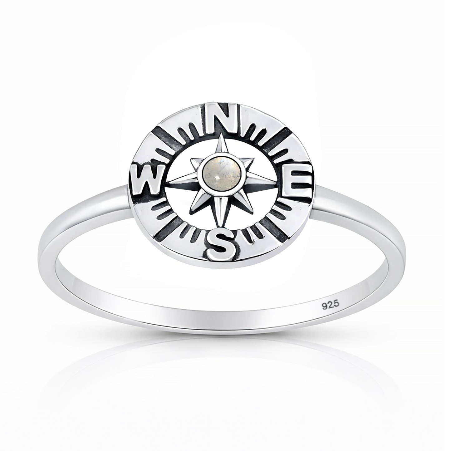 Silver Stone Ring - Compass