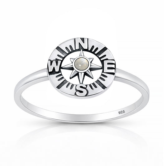 Silver Stone Ring - Compass