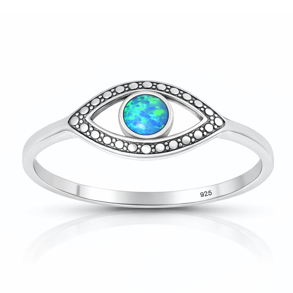 Silver Lab Opal Ring - Evil Eye