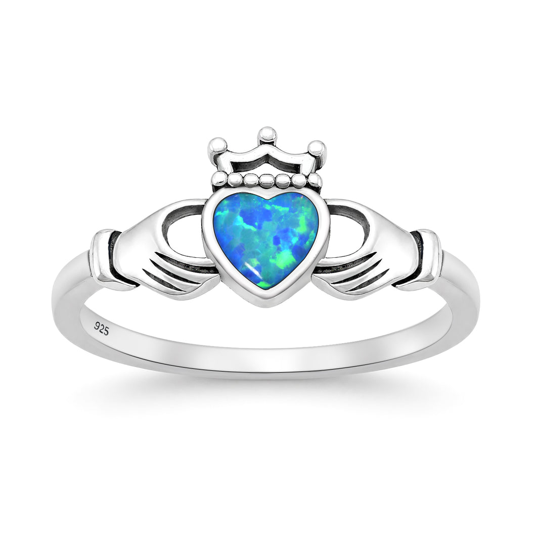 Silver Lab Opal Ring - Claddagh