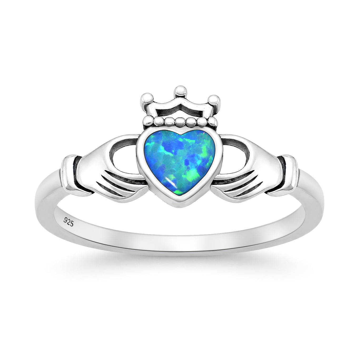 Silver Lab Opal Ring - Claddagh