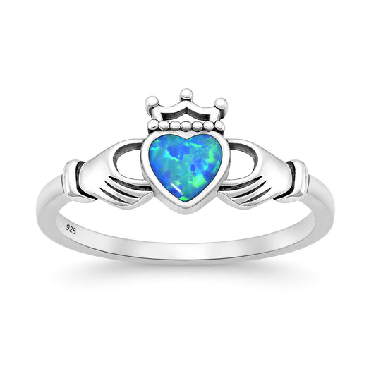 Silver Lab Opal Ring - Claddagh