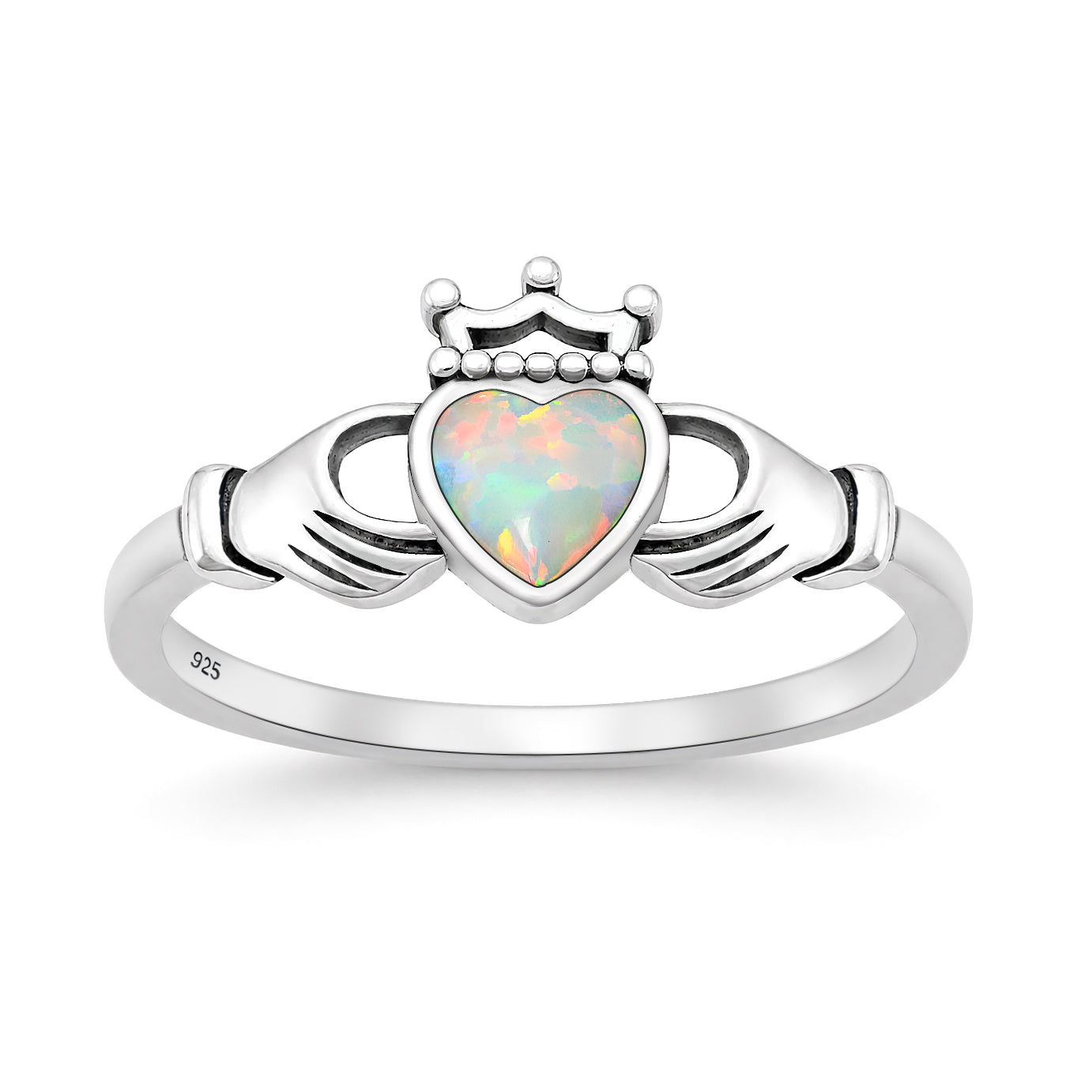 Silver Lab Opal Ring - Claddagh