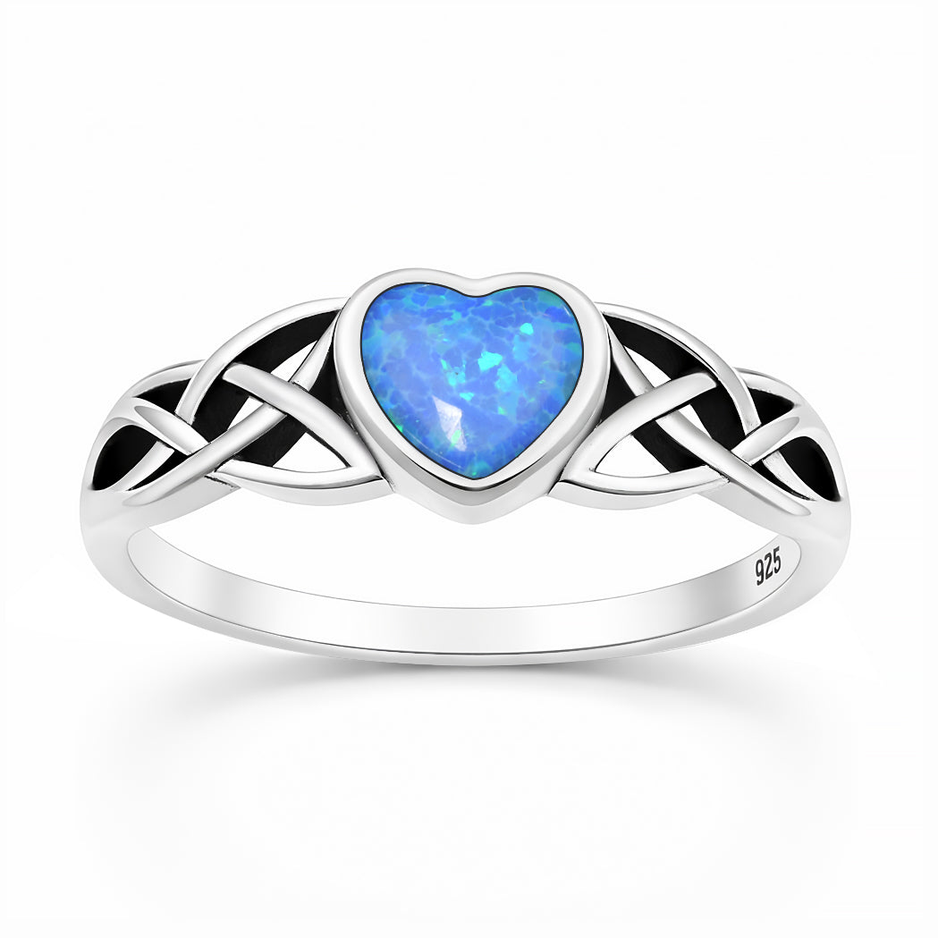 Silver Lab Opal Ring - Celtic Heart