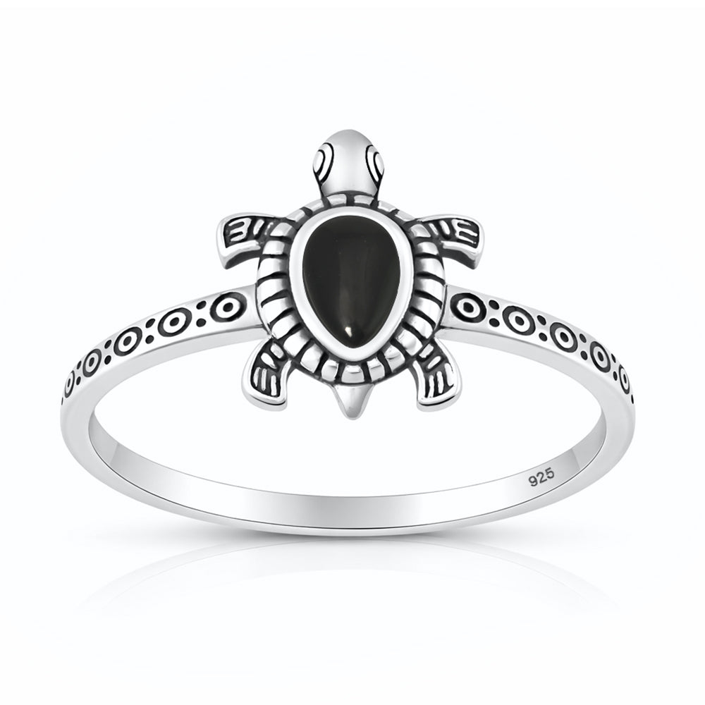Silver Stone Ring - Turtle
