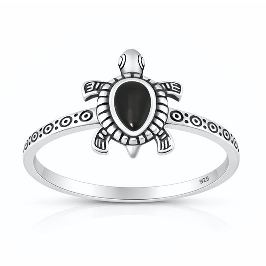 Silver Stone Ring - Turtle