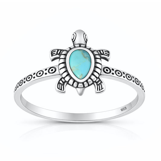 Silver Stone Ring - Turtle