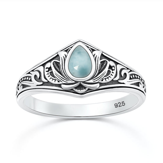 Silver Stone Ring - Lotus