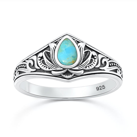 Silver Stone Ring - Floral Filigree