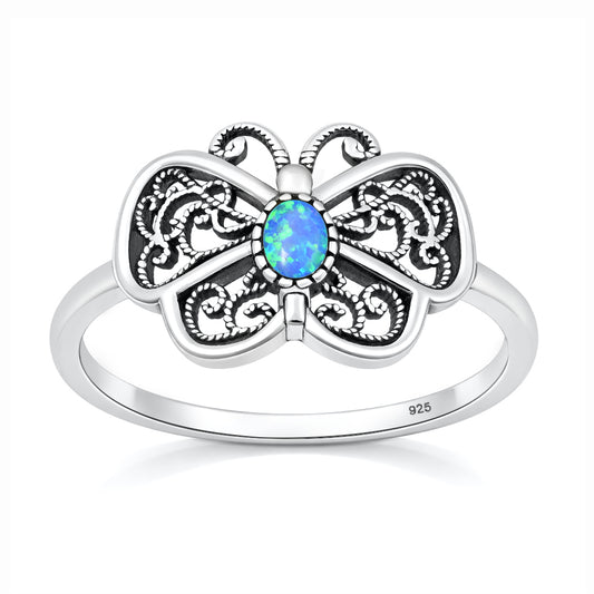 Silver Lab Opal Ring - Butterfly