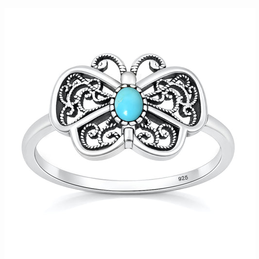 Silver Stone Ring - Butterfly
