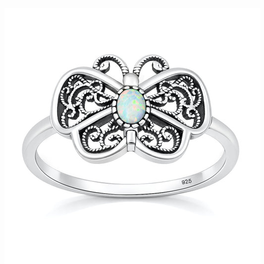 Silver Lab Opal Ring - Butterfly
