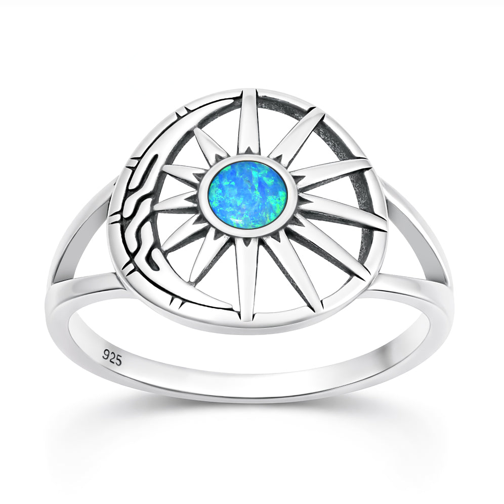 Silver Lab Opal Ring - Sun & Moon