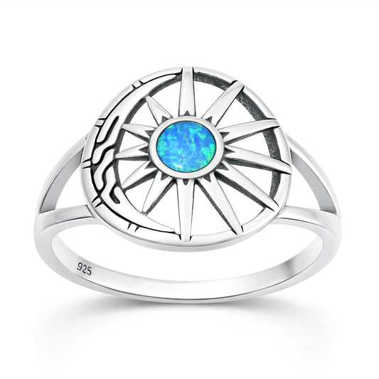 Silver Lab Opal Ring - Sun & Moon