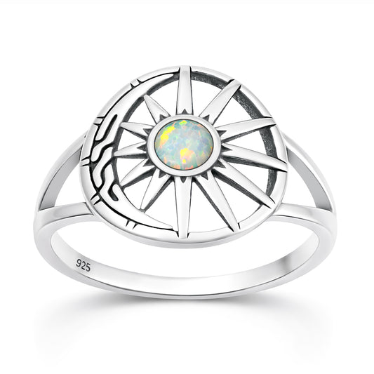 Silver Lab Opal Ring - Sun & Moon