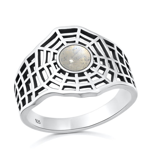 Silver Stone Ring - Spiderweb