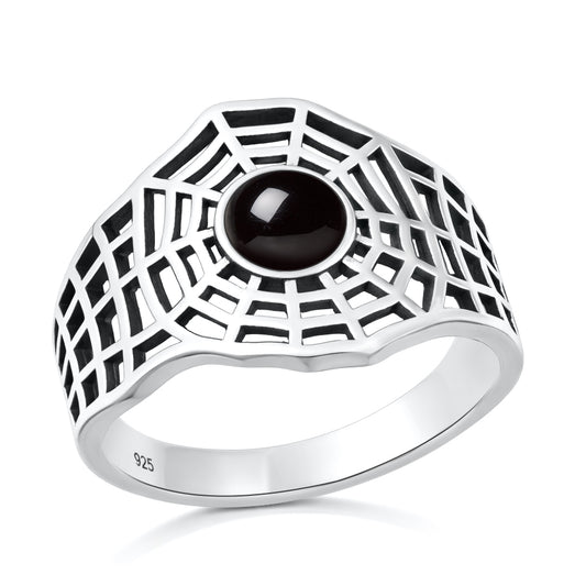 Silver Stone Ring - Spiderweb