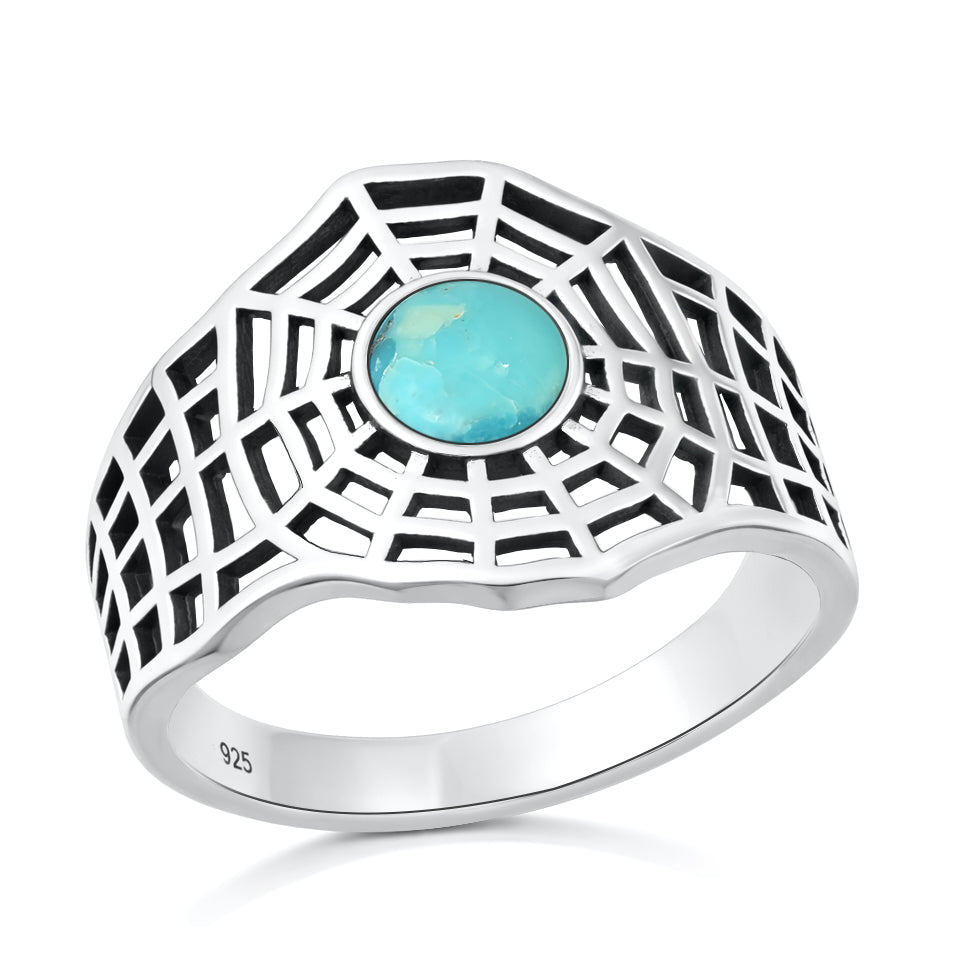 Silver Stone Ring - Spiderweb