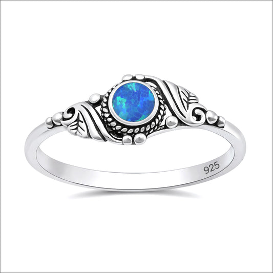 Silver Lab Opal Ring - Leaves