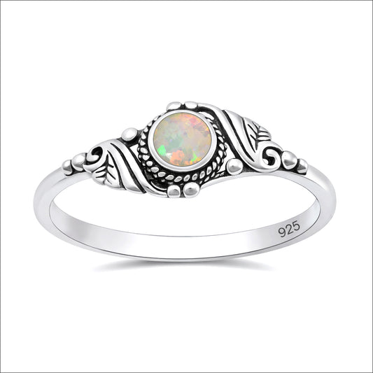 Silver Lab Opal Ring - Leaves