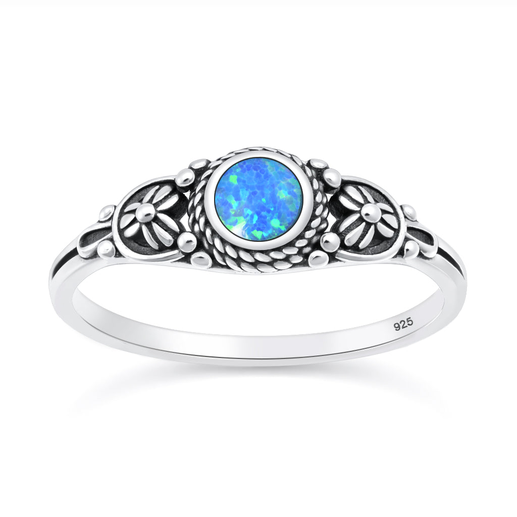 Silver Lab Opal Ring - Floral