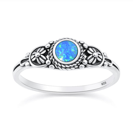 Silver Lab Opal Ring - Floral
