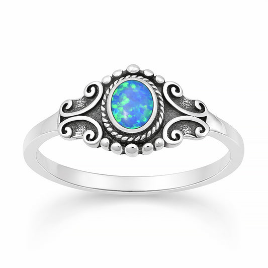 Silver Lab Opal Ring - Scroll