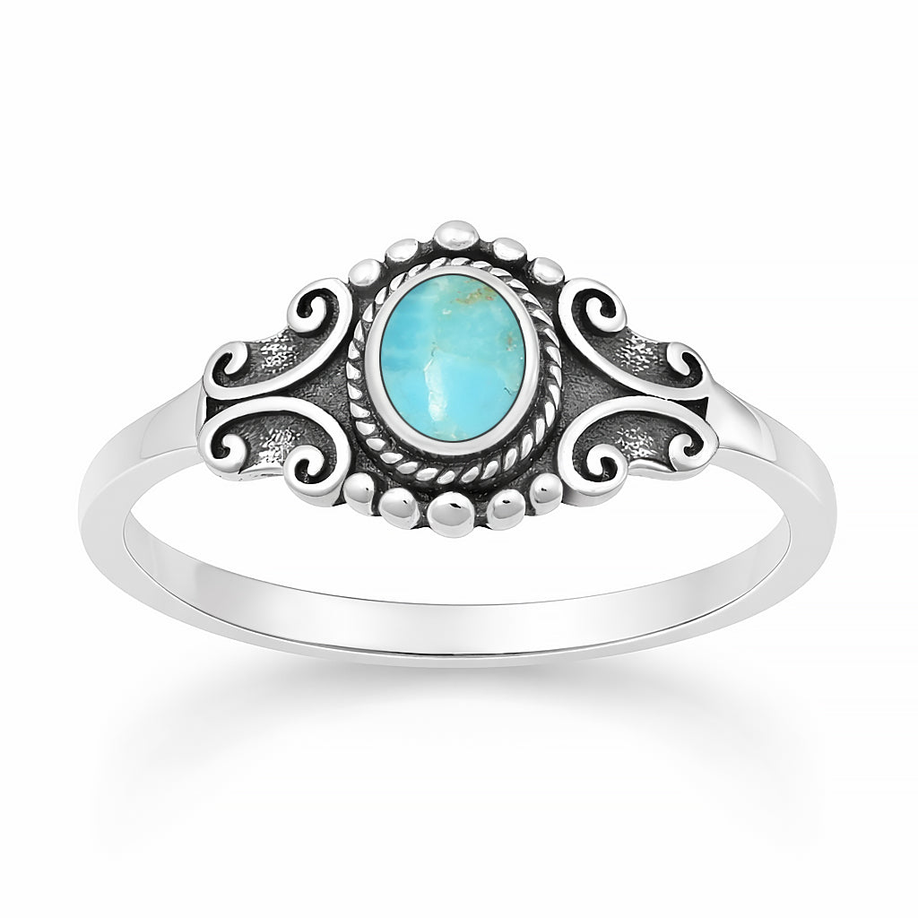 Silver Stone Ring - Scroll