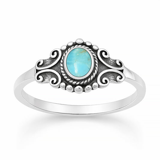 Silver Stone Ring - Scroll