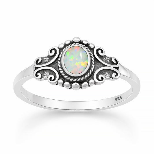 Silver Lab Opal Ring - Scroll