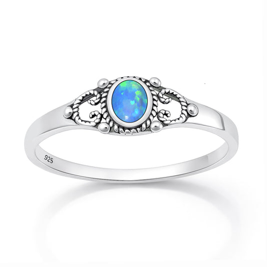 Silver Lab Opal Ring - Filigree